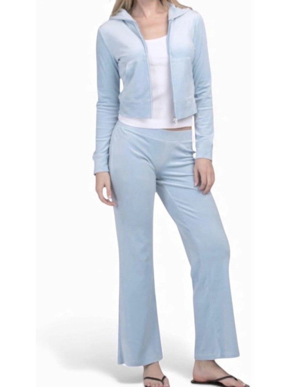 Juicy Couture “Frosted” Velour Bling Tracksuit Set Blue Size Large Women's 2 PC